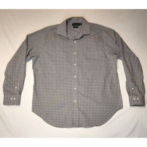 Lauren Ralph Lauren Mens Button Down Shirt Gray Plaid Long Sleeve 17.5" 36/37